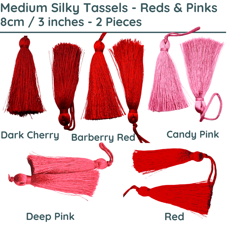 Medium Silky Tassels, Reds & Pinks, 2 Pcs. 8cm or 3 inches - The Argus Collection