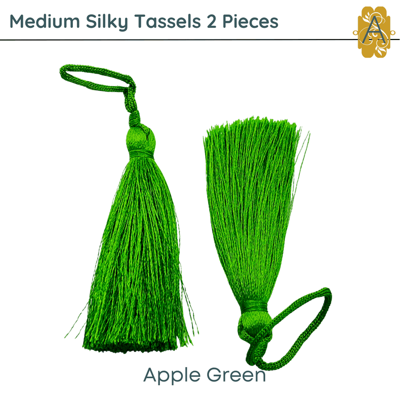 Medium Silky Tassels, Green Shades, 2 Pcs. 8cm, 3.2 Inches - The Argus Collection