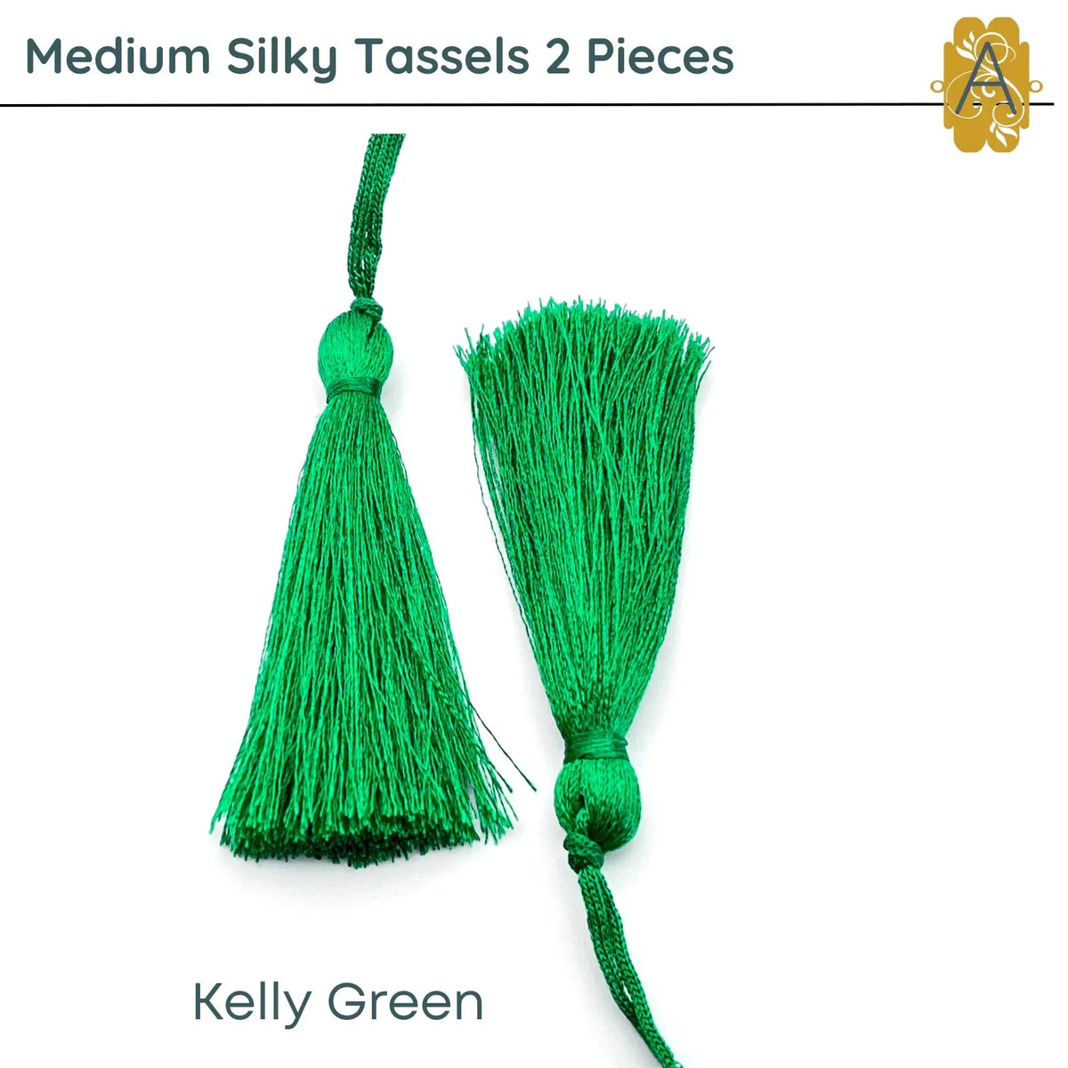 Medium Silky Tassels, Green Shades, 2 Pcs. 8cm, 3.2 Inches - The Argus Collection