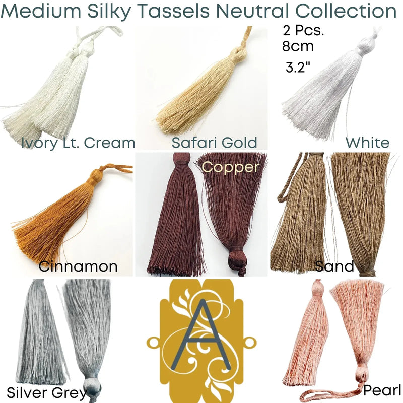 Medium Silky Tassels, Neutral Collection, 3 Pieces - The Argus Collection