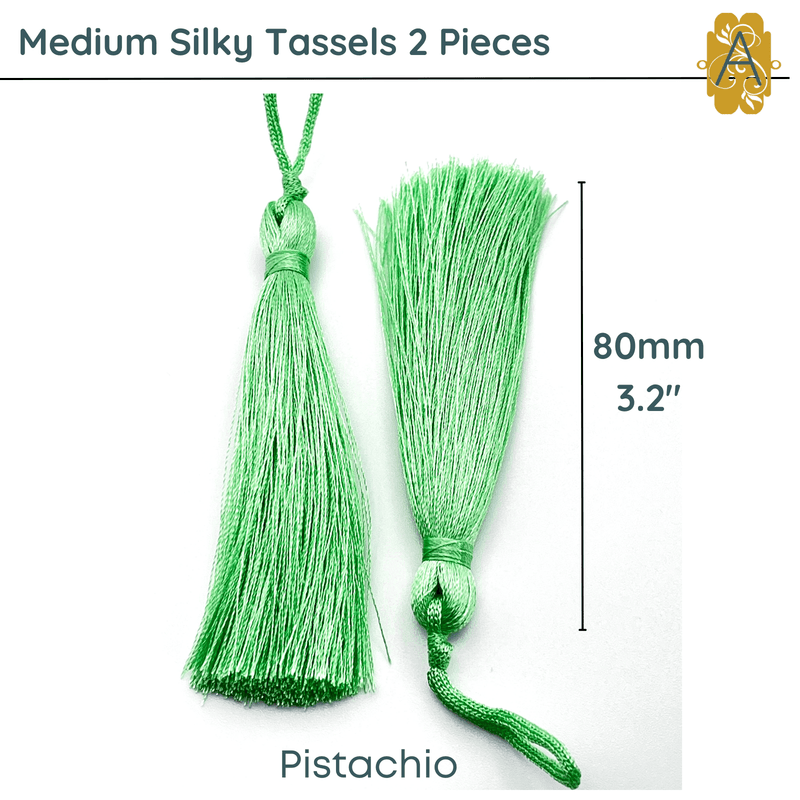 Medium Silky Tassels, Green Shades, 2 Pcs. 8cm, 3.2 Inches - The Argus Collection