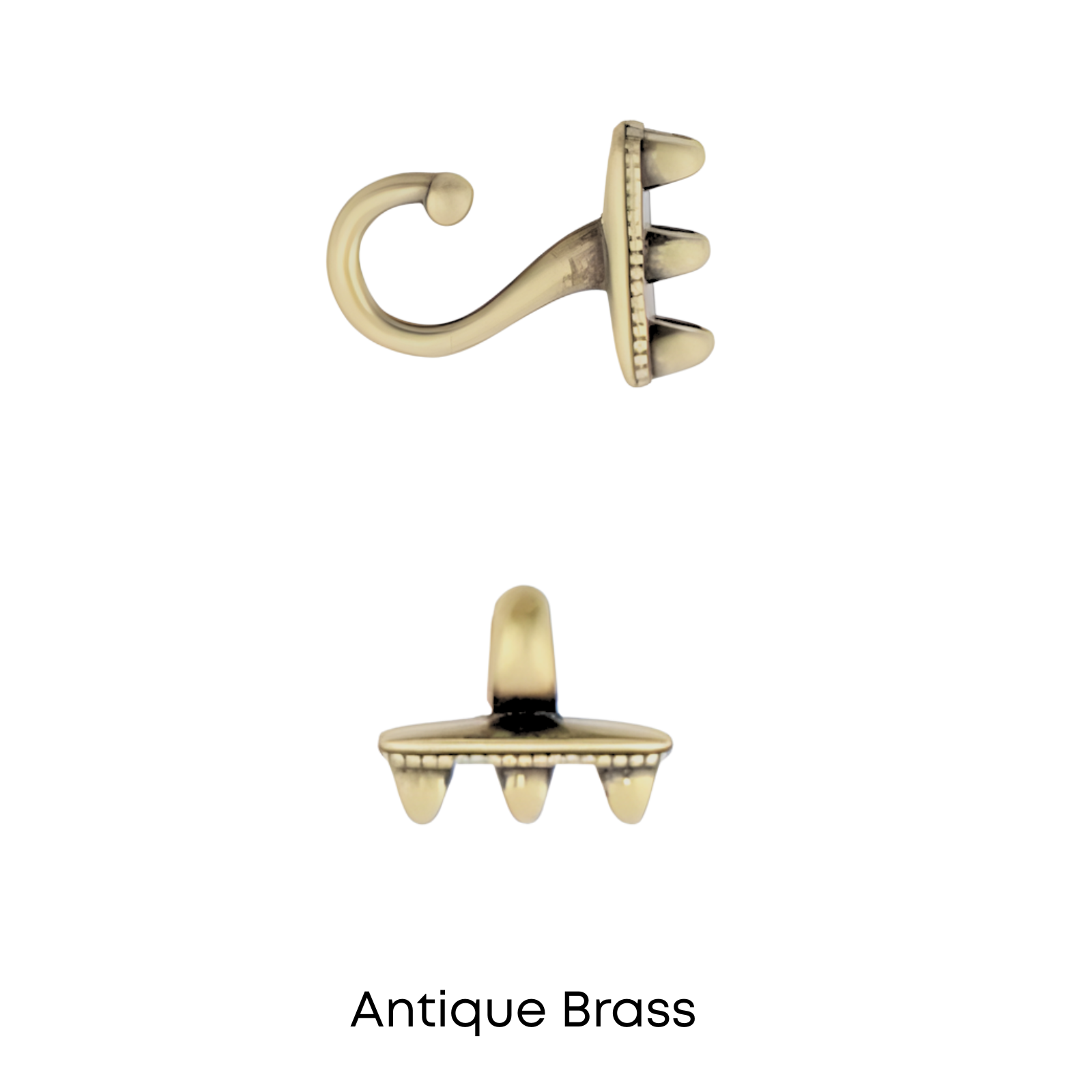 Pair of antique brass hooks on a white background