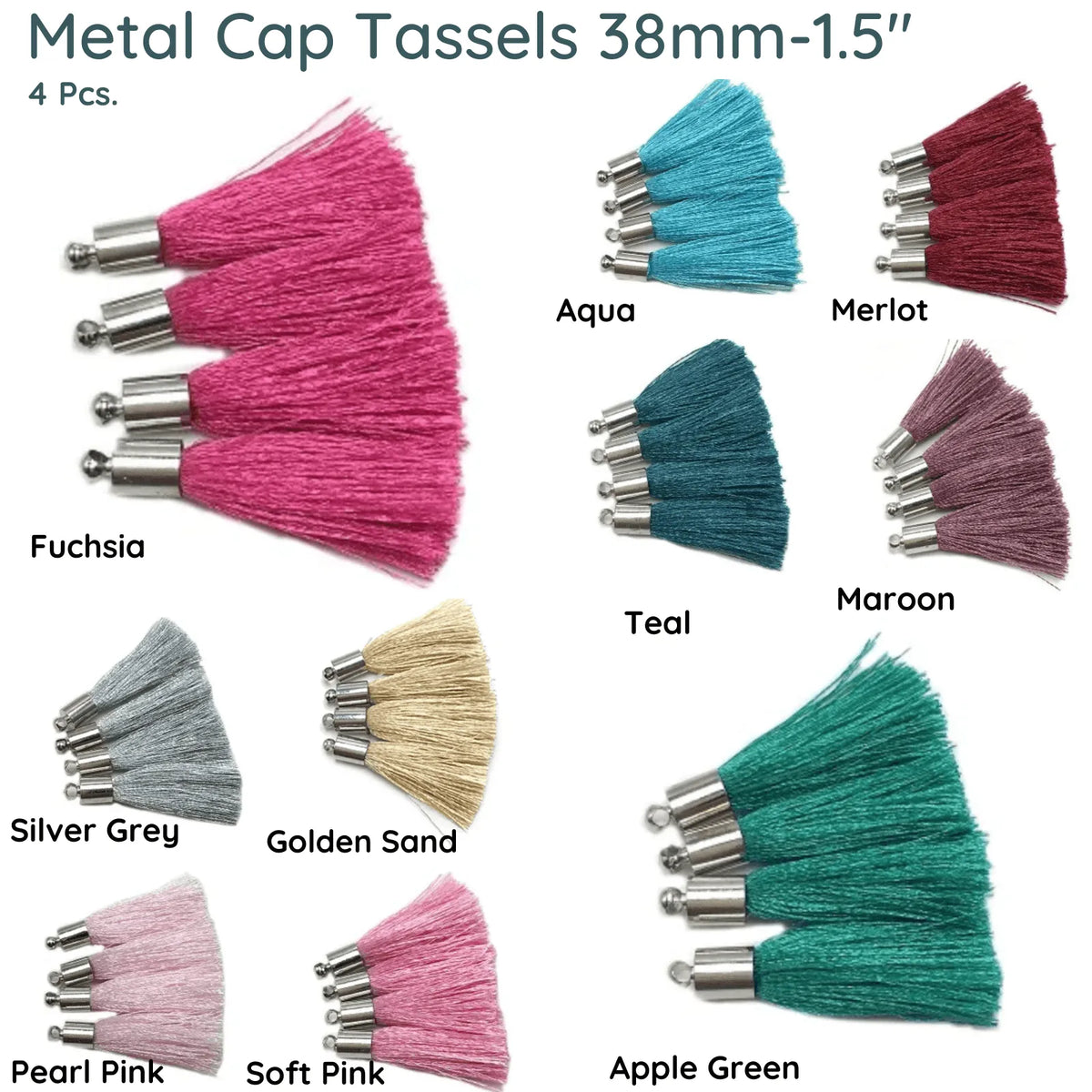 Metal Top Tassels, 38mm or 1.5", 10 Colors, 4 Pieces - The Argus Collection