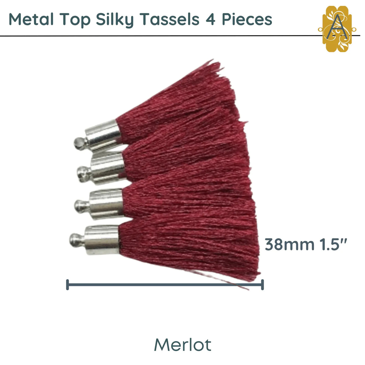 Metal Top Tassels, 38mm or 1.5", 10 Colors, 4 Pieces - The Argus Collection