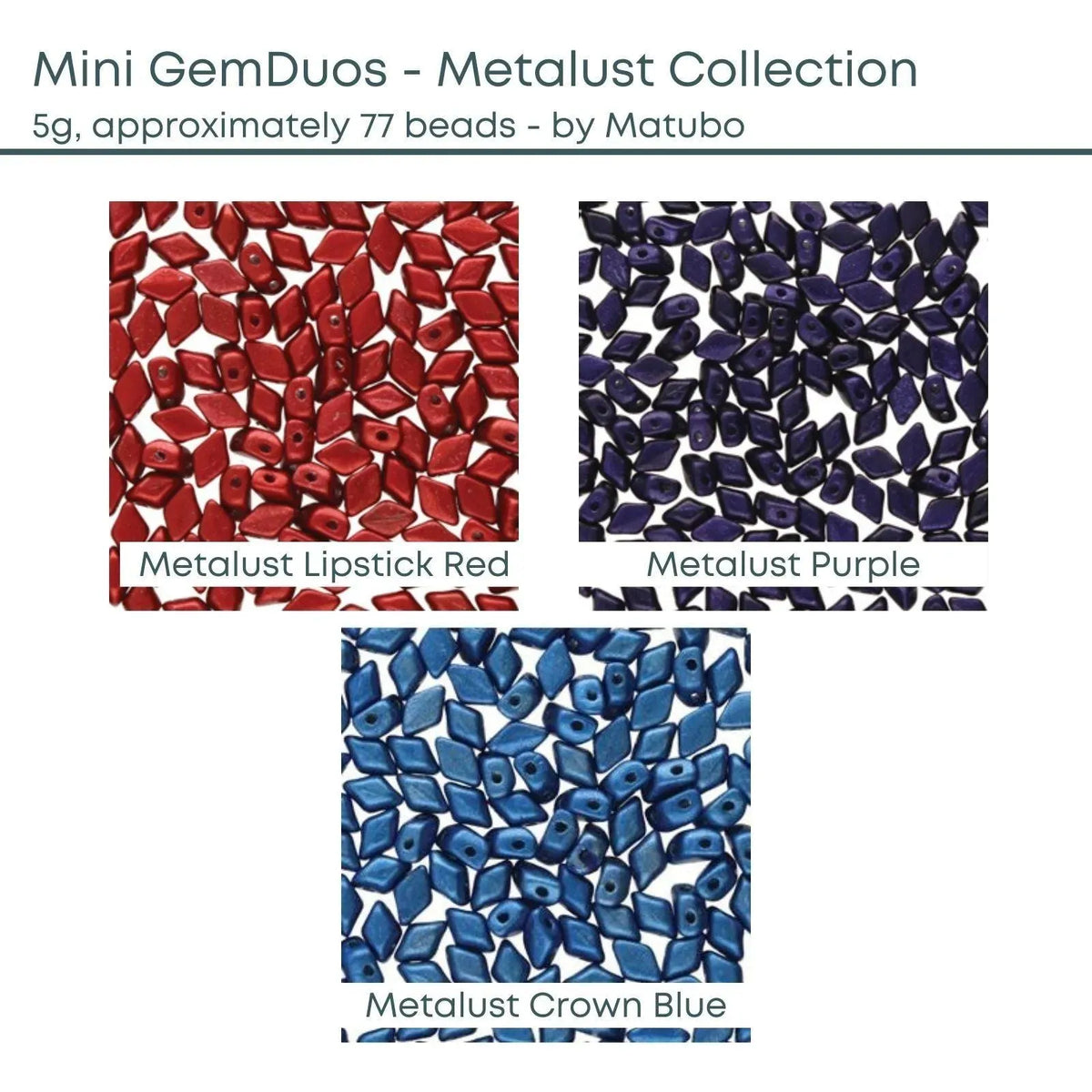 Mini Gemduo Beads, 5g., Metalust Collection, 3 Colors - The Argus Collection