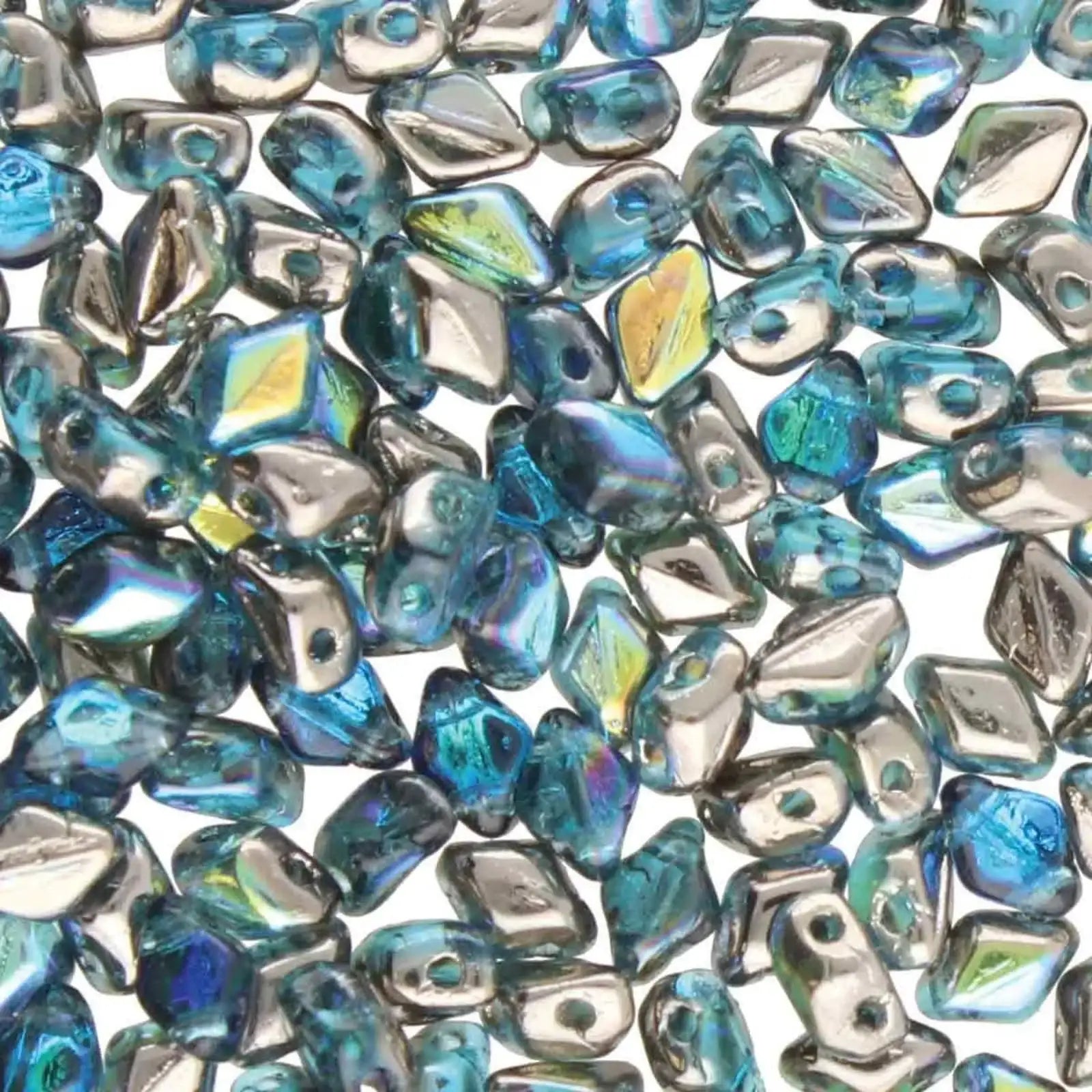 Mini Gemduo Beads, Aqua Graphite Rainbow