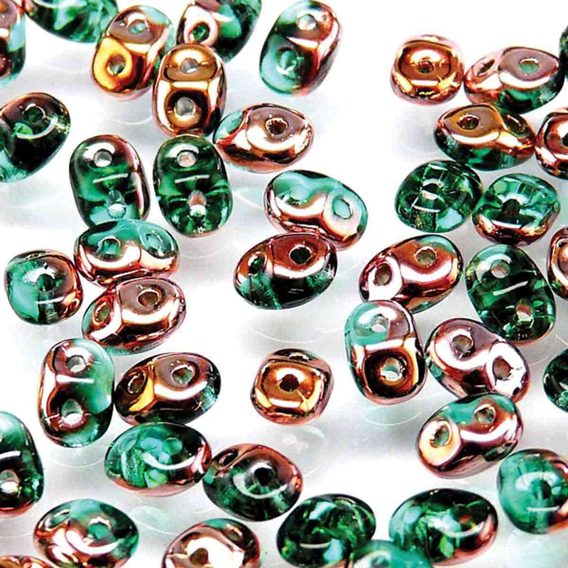 Miniduo Beads, Emerald Capri Gold