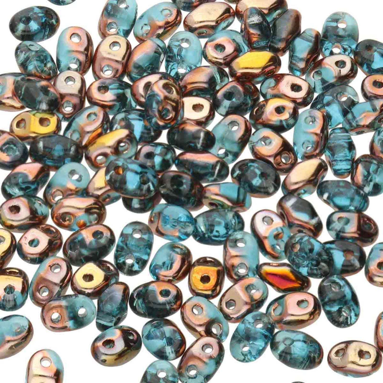 Miniduo Beads, Aquamarine Capri Gold