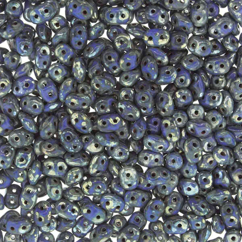 Miniduo Beads, Opaque Blue Picasso