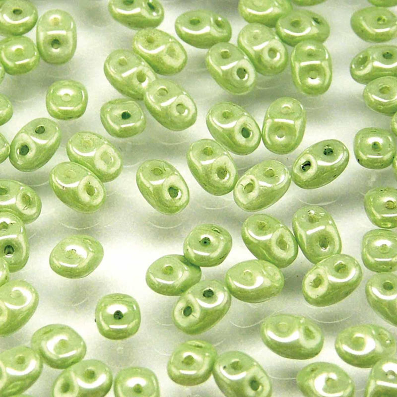Miniduo Beads, Chalk Light Green Luster