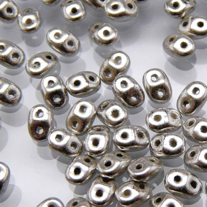 Miniduo Beads, Jet Silver Paste Matte