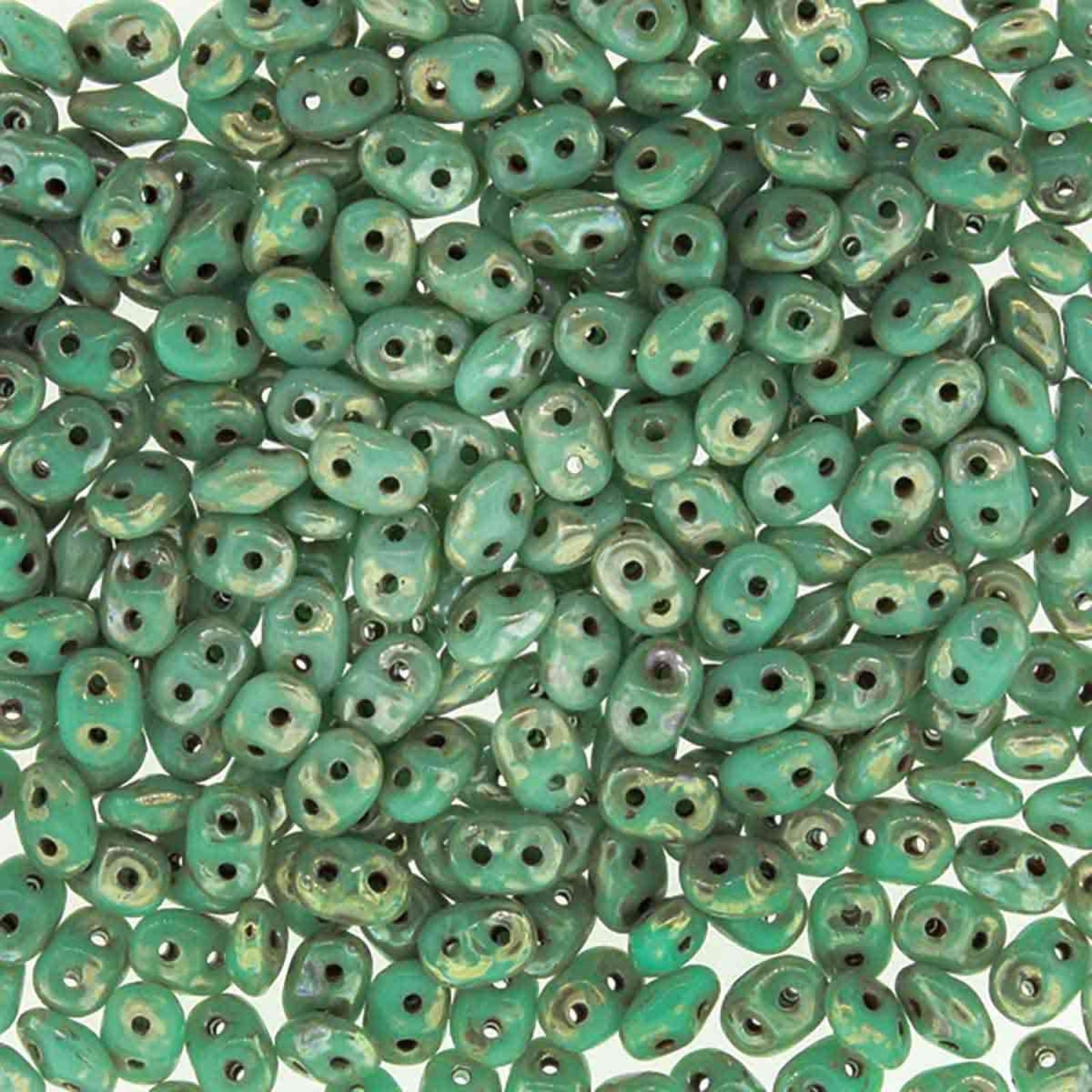 Miniduo Beads, Turquoise Green Picasso