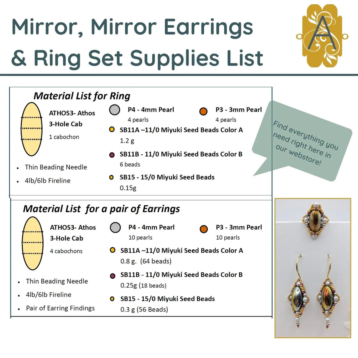 Mirror, Mirror Earrings & Ring Set Pattern - The Argus Collection