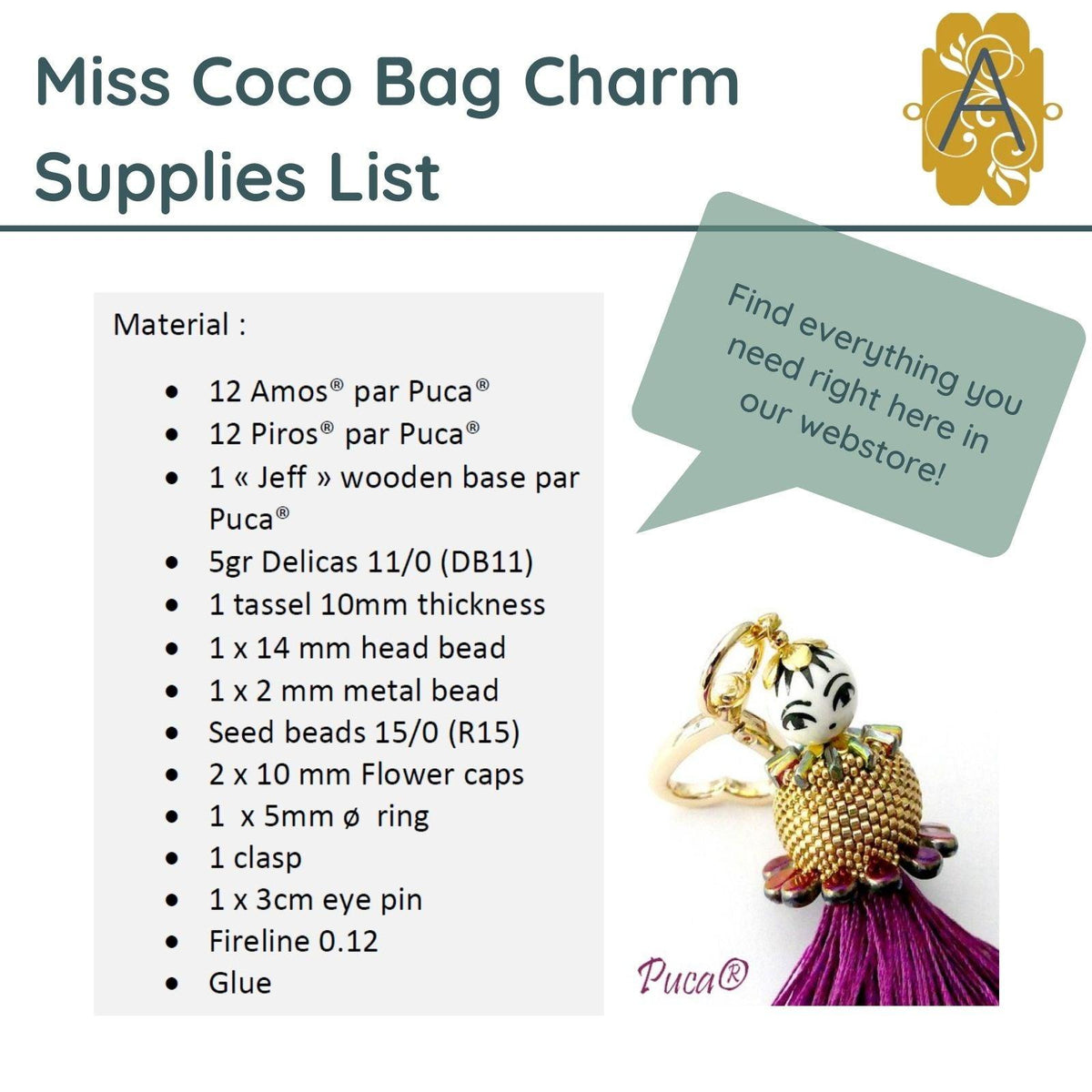 Miss Coco Purse Charm or Ornament Pattern par Puca - The Argus Collection