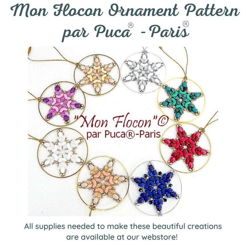 Colorful 'Mon Flocon' ornament patterns by Puca Paris on a white background