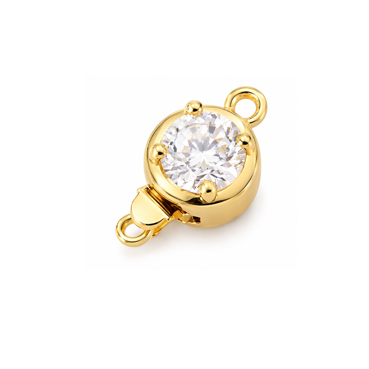 OPA! Gold Cubic Zirconia Box Clasp with sparkling clear stone and attachment loops for bracelets and necklaces