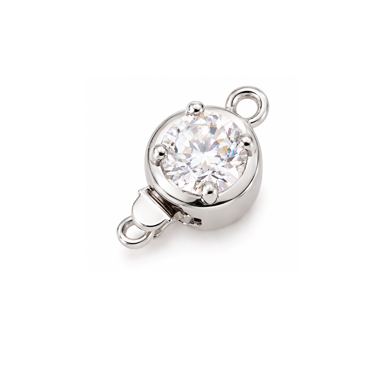 OPA! Silver Cubic Zirconia Box Clasp with round clear crystal stone and attachment loops for jewelry making