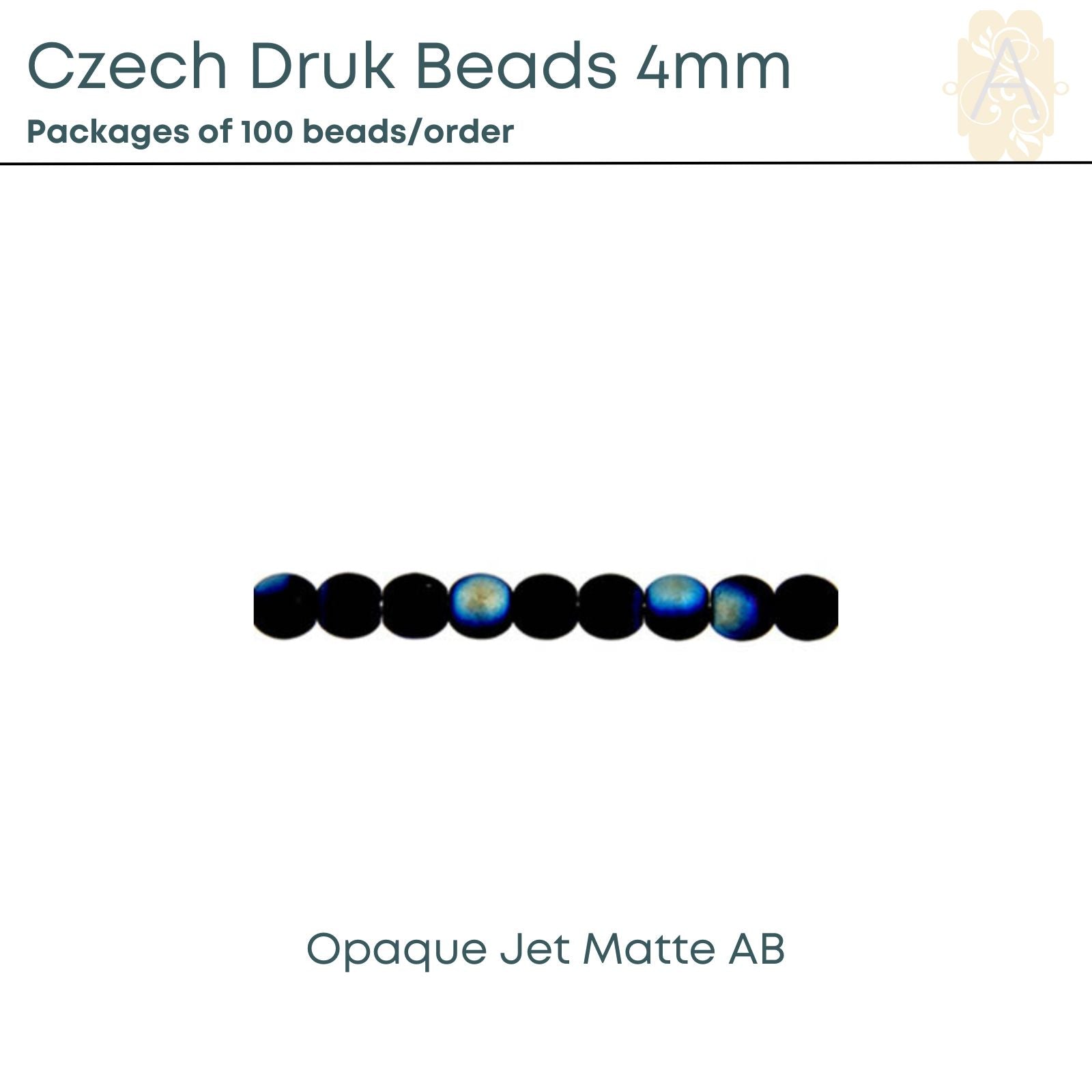 Czech Druk Beads, 4mm, Jet Matte AB