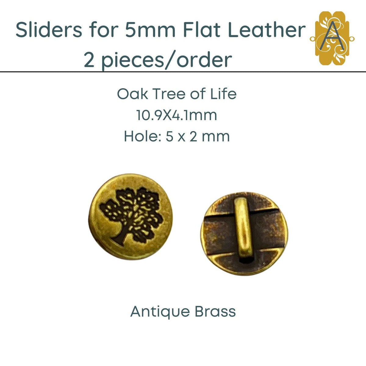 Oak Tree of Life, Sliders for 5mm Flat Leather, 2 Finishes - The Argus Collection