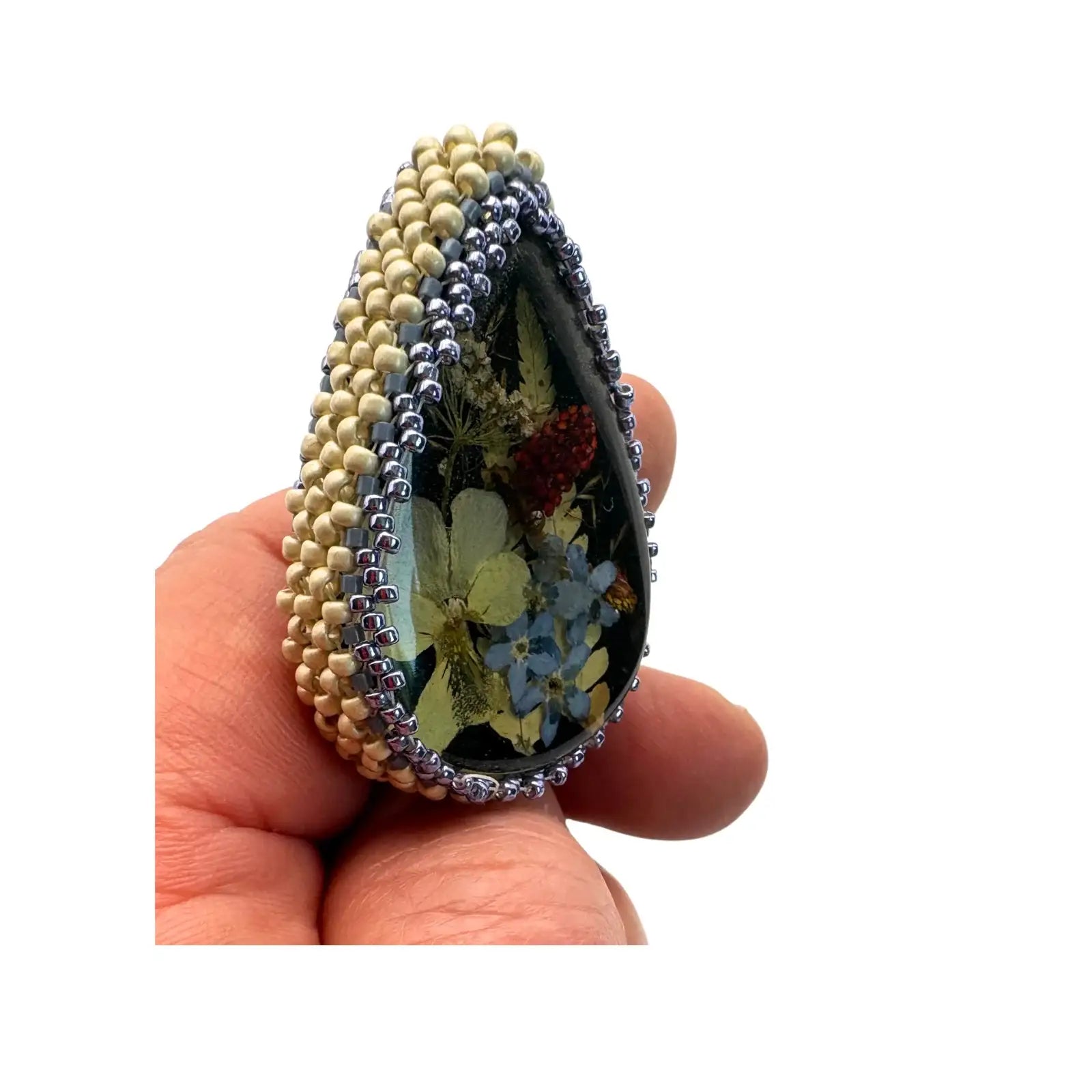 One of a Kind, Teardrop Mushroom Cabochons, Handmade with Real Dried Flowers