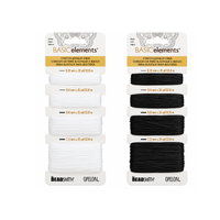 Opelon stretch jewelry fiber cord variety packs in White and Black, 4 sizes, 25 yards each
