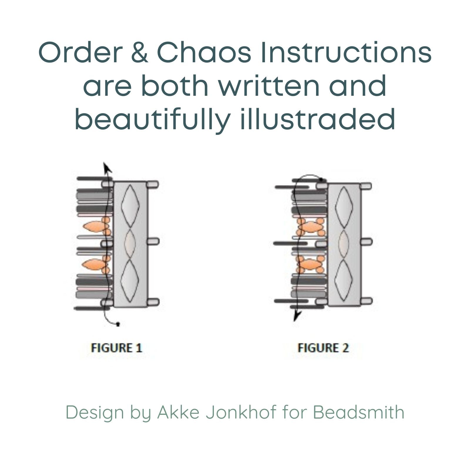 Text about Order & Chaos Instructions with illustrations of two designs by Akke Jonkhof for Beadsmith.