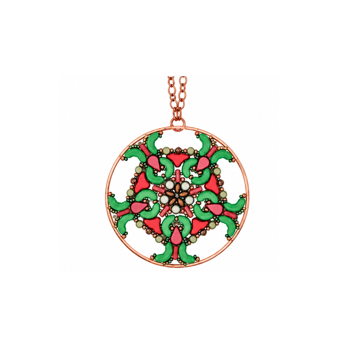 Orion Star ornament beading kit in Holly with green, red and copper-toned beads