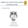 Owl Sliders for 10mm Flat Leather, 3 Finishes - The Argus Collection