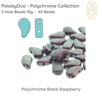 Paisleyduo 2-holed beads, 10g., Polychrome Collection, 8 Colors - The Argus Collection