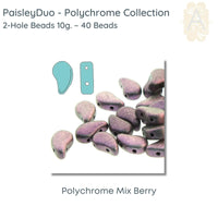 Paisleyduo 2-holed beads, 10g., Polychrome Collection, 8 Colors - The Argus Collection