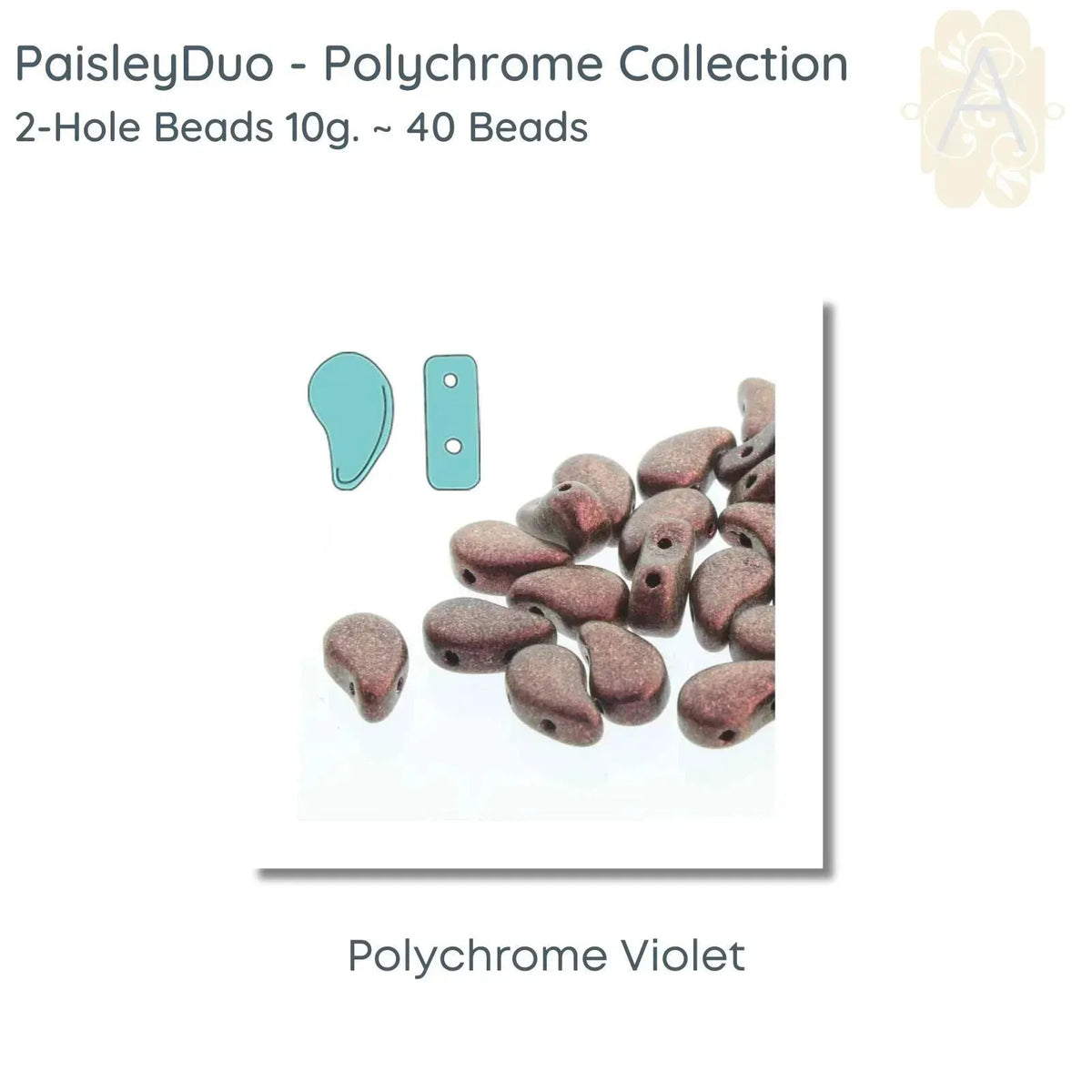 Paisleyduo 2-holed beads, 10g., Polychrome Collection, 8 Colors - The Argus Collection