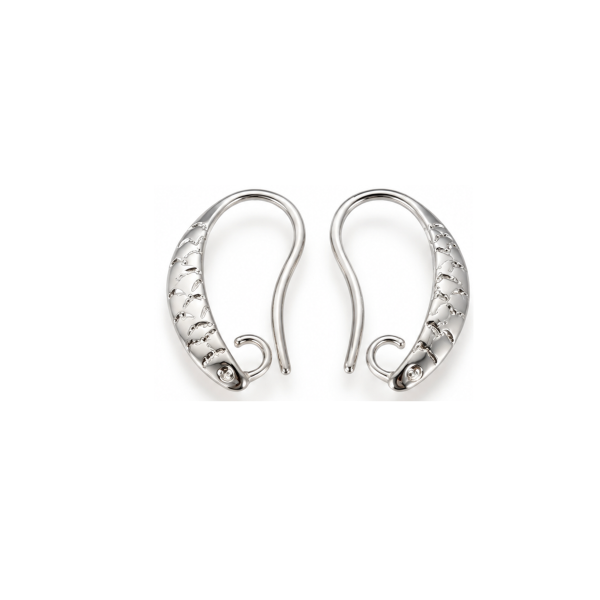 Provence 1 silver plated brass earring wires with textured beveled fronts and open attachment loops, shown as one pair