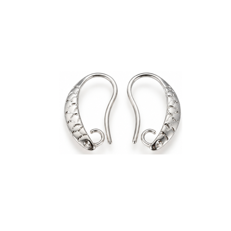 Provence 1 silver plated brass earring wires with textured beveled fronts and open attachment loops, shown as one pair