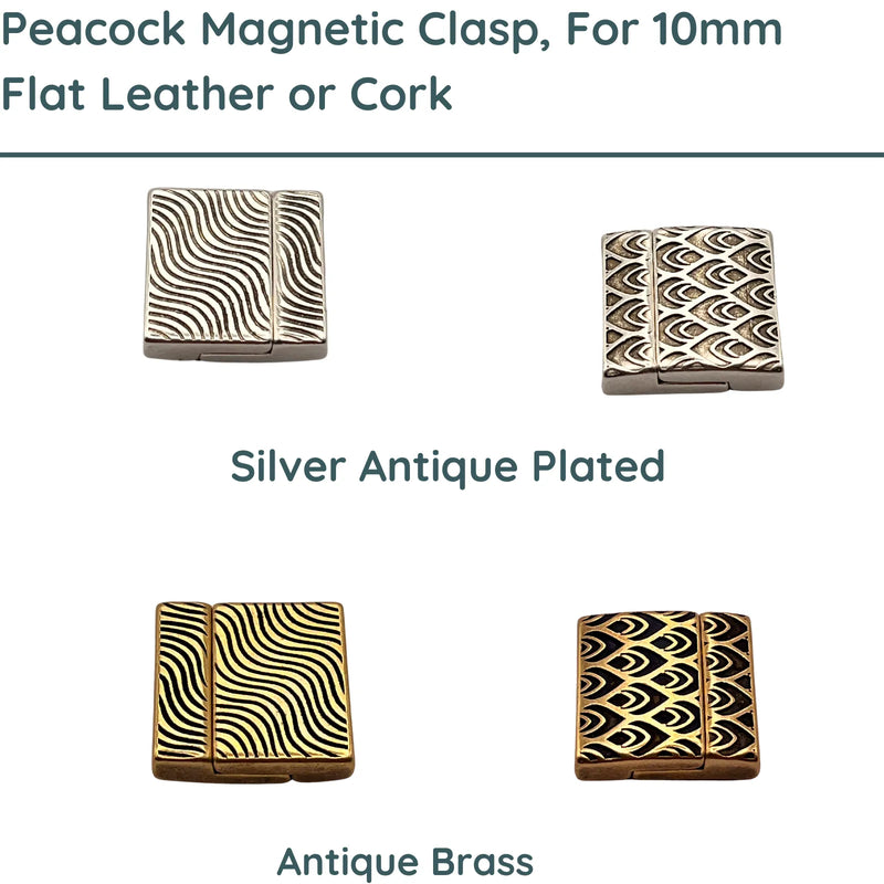 Peacock Magnetic Clasp, For 10mm Flat Leather or Cork - The Argus Collection