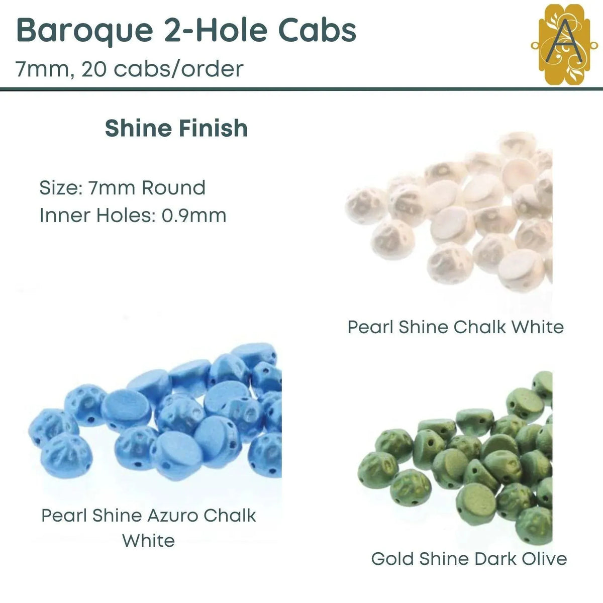 Baroque 7mm Cabochons, Shine Finish, 3 colors - The Argus Collection