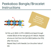 Instructions for a Peekaboo Bangle/Bracelet with colorful beads and text on a white background.