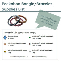 Supplies list for making a Peekaboo Bangle/Bracelet with materials and measurements.