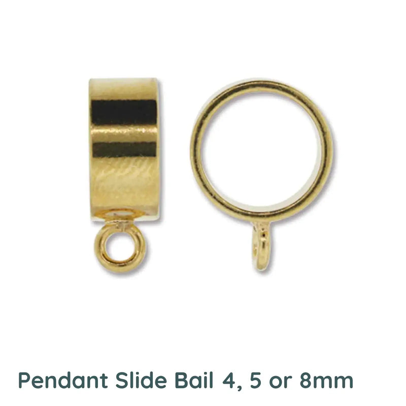 Pendant Slide Bail, Rope, Cord, Lace, Kumihimo, Gold, 3 Sizes - The Argus Collection