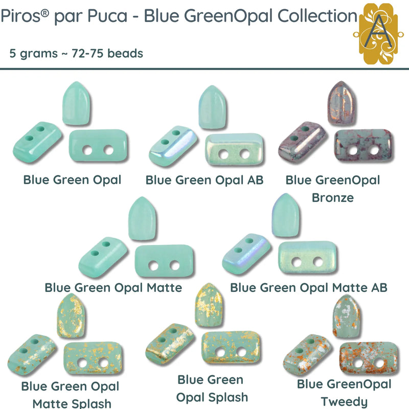 Piros® par Puca®, Blue Green Opal Collection, 5g. ~72-75 Beads - The Argus Collection