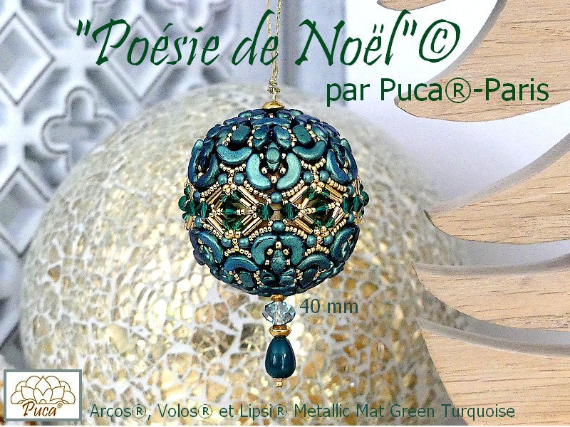 Decorative Christmas ornament with intricate design and text indicating brand and product details.