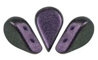 2-Hole Amos beads in Polynesian dark purple and black on a white background. -The Argus Collection