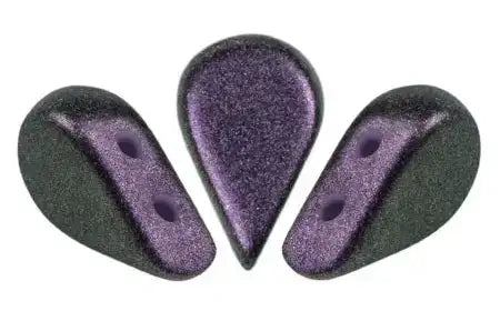 2-Hole Amos beads in Polynesian dark purple and black on a white background. -The Argus Collection