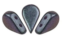 2-Hole Amos beads in Polynesian lilac and black on a white background. -The Argus Collection