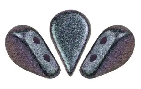 2-Hole Amos beads in Polynesian lilac and black on a white background. -The Argus Collection
