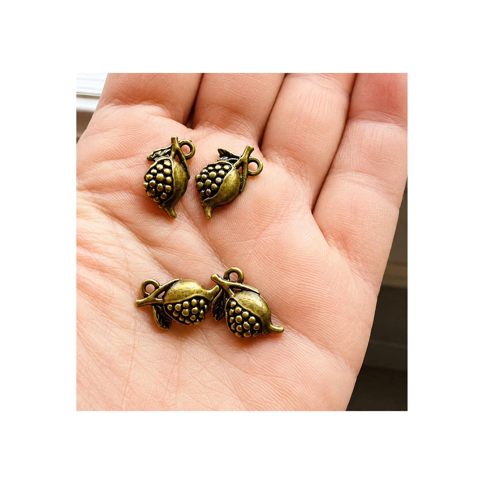 Pomegranate Charm or Pendant, Antique Brass