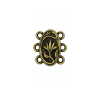 TierraCast Posy 3-Strand Magnetic Clasp in Antique Brass, 15mm, with floral design and three attachment loops.