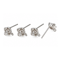Four rose cubic zirconia earring posts in real platinum plating, showing floral fronts, attachment loops and post details