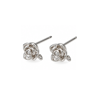 Rose cubic zirconia earring posts with platinum-plated floral design, straight posts and attachment loops, 2 pairs
