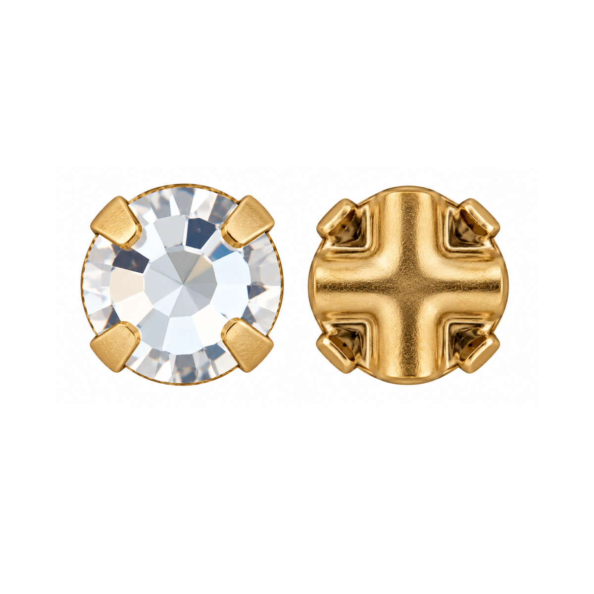 1. Preciosa Maxima Crystal Rose Montee sew-on crystal with gold setting, front and back views