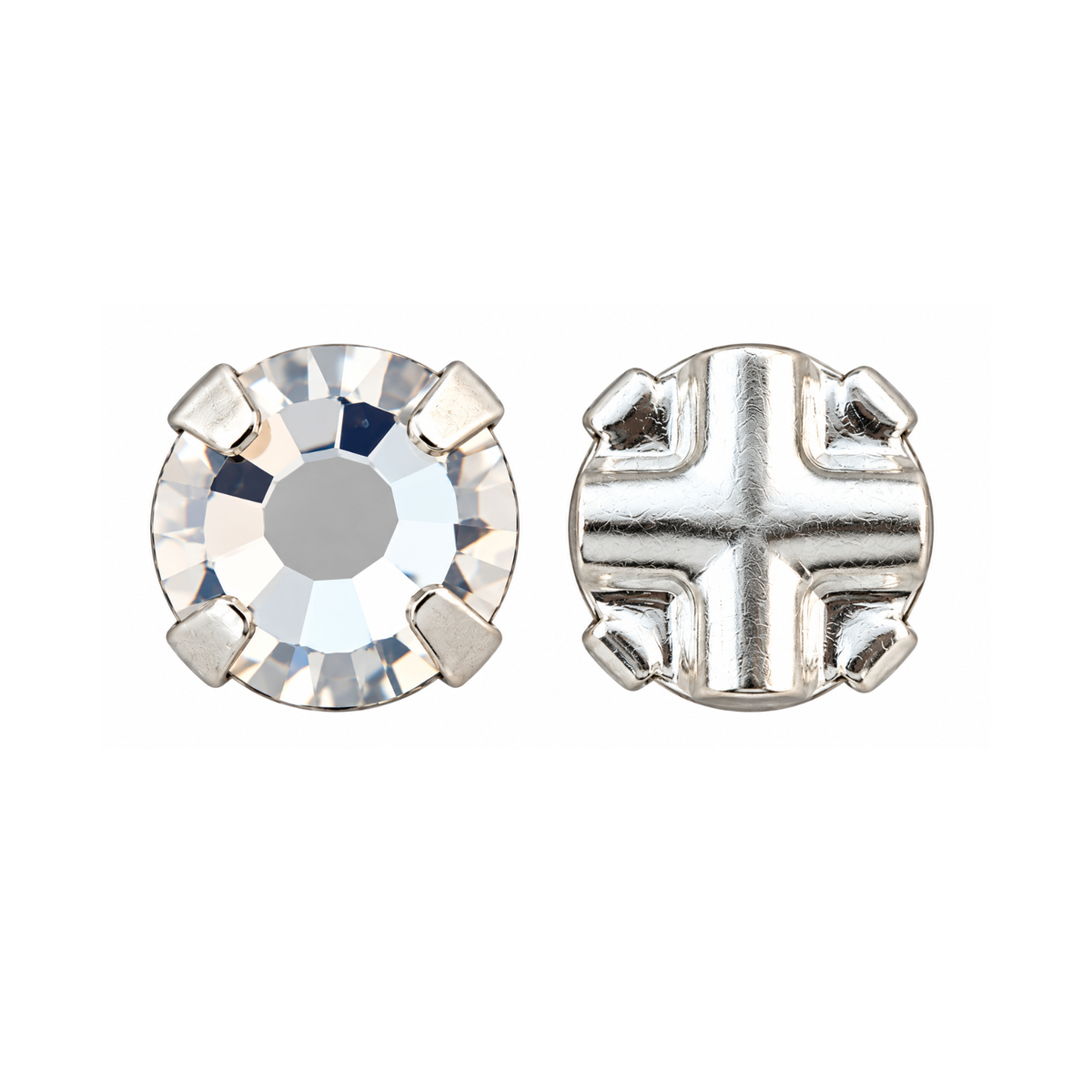 Preciosa Maxima Crystal Rose Montee sew-on crystal with silver setting, front and back views